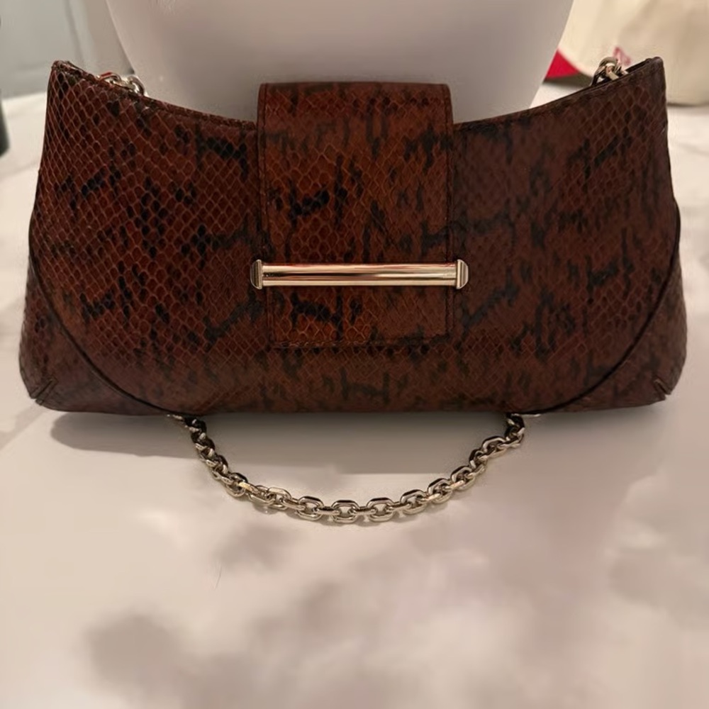 Jimmy Choo Brown Snake Print Tote with Chain